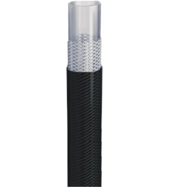 black covered PVC-hose with fabric insert  6 x 3 mm (6 x 12) 50 m roll